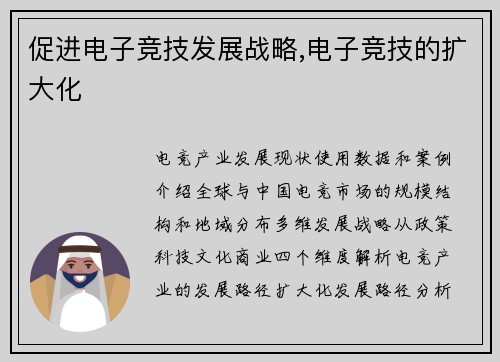 促进电子竞技发展战略,电子竞技的扩大化